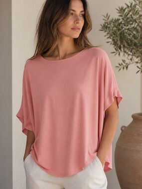 Chico’s Size 3 (XL) Coral Pink Dolman Sleeve Modal Oversized Tunic Top Poncho